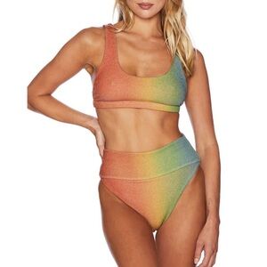 Beach Riot Rainbow Ombre High-Waist Bikini — Orange, Yellow, Green, Blue